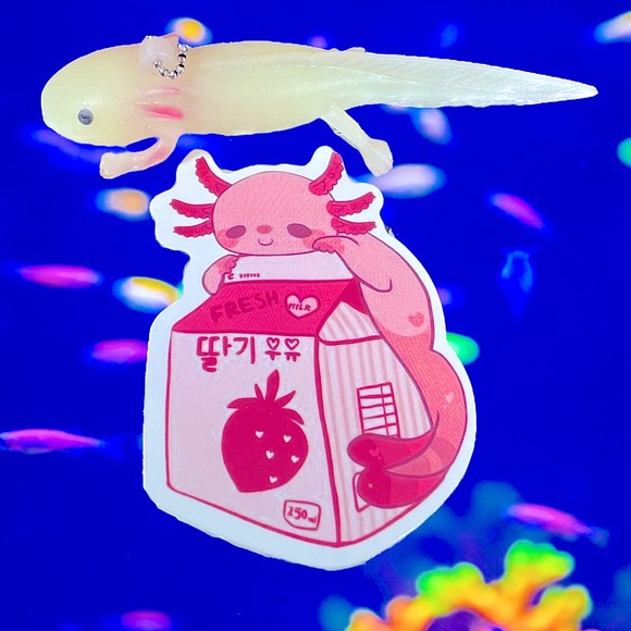 KAWAIIalotl Axolotl Crazy Trending WaterProof Single Decor Accent Sticker - Picture 1 of 4